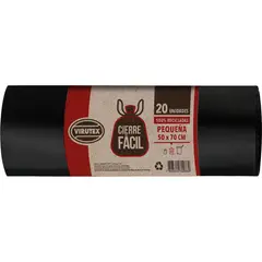 VIRUTEX - Bolsa para basura rollo con cierre fácil 50x70cm 20 unidades