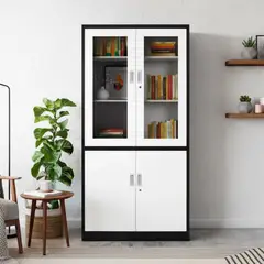 MALETEK - Armario 4 Puerta(s) 0 Cajón(es) 3 Repisa(s) 90x185x40 cm Blanco/negro