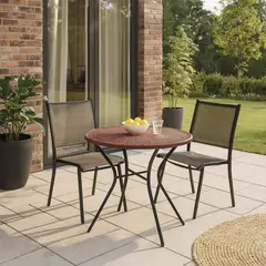 DECO MIMBRE - Mesa de Comedor Redonda Fierro 100x75x100 cm Chocolate