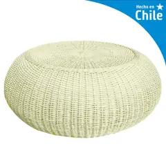 DECO MIMBRE - Mesa Puff Redonda Mimbre 100x50x100 cm Blanca
