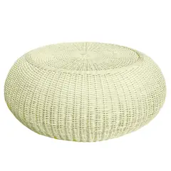 DECO MIMBRE - Mesa Puff Redonda Mimbre 100x50x100 cm Blanca