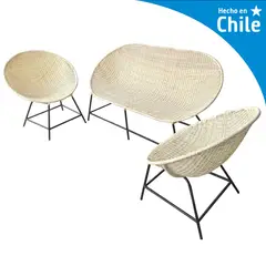DECO MIMBRE - Juego de Terraza Living Mimbre Blanco 4 Personas