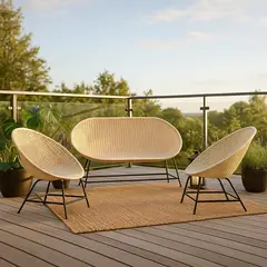 DECO MIMBRE - Juego de Terraza Living Mimbre Blanco 4 Personas