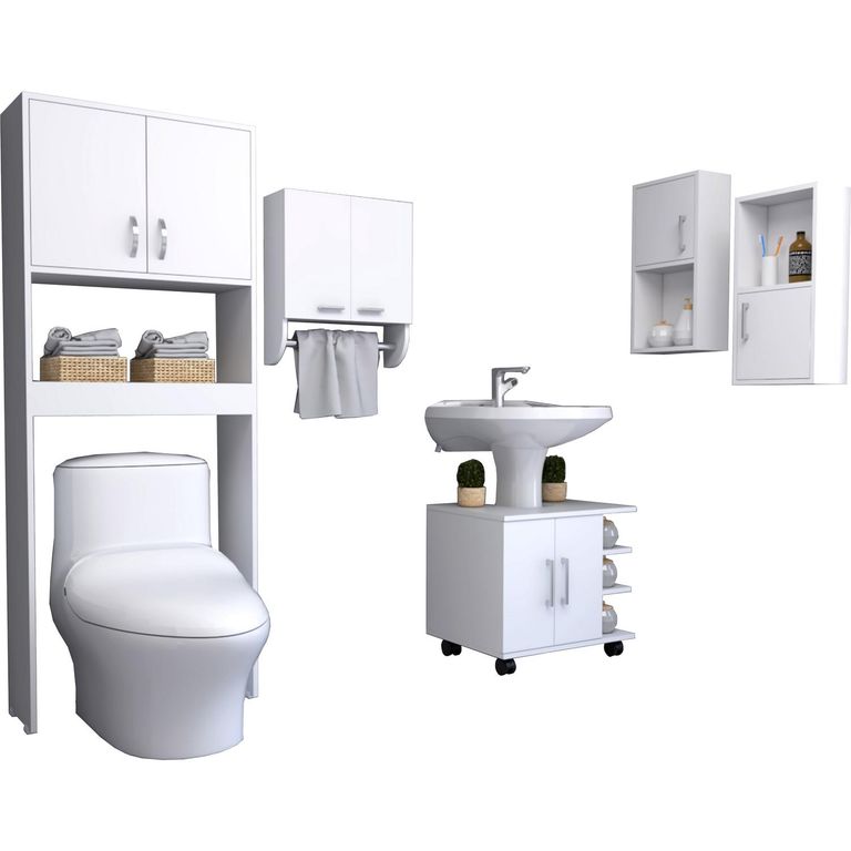 Set De 5 Muebles Para Baño Aglomerado Con Manual Armado Y Herrajes