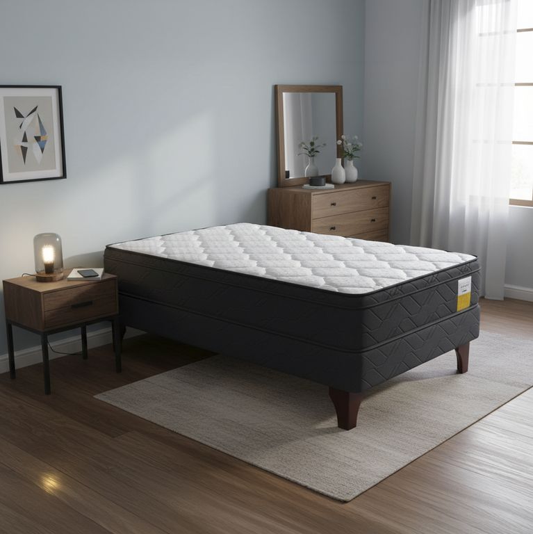 DRIMKIP Cama 1.5 plazas Europea Eurotop Gris