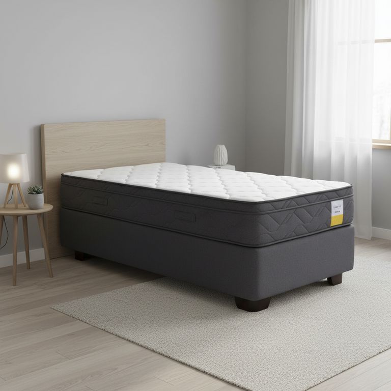 DRIMKIP Cama 1 plaza Americana Eurotop Gris