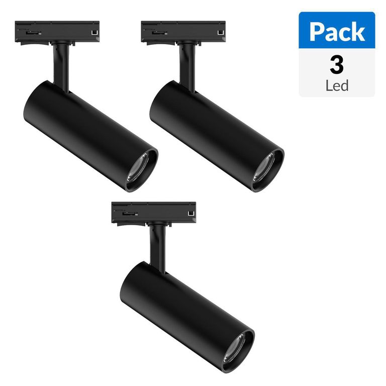 Pack 3 led riel cilindro 12W negro