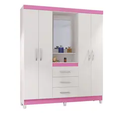 HOME MOBILI - Clóset 4 Puerta(s) 3 Cajone(s) 4 Repisa(s) 161x188x40 cm Blanco/Rosado