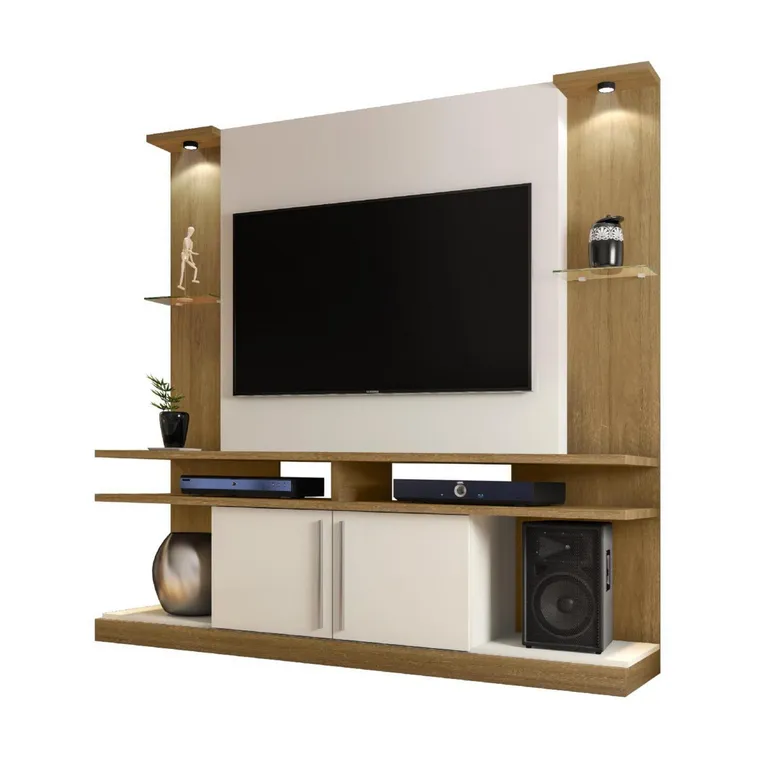 Panel Rack TV 60" Canela Blanco 183x180x39 cm
