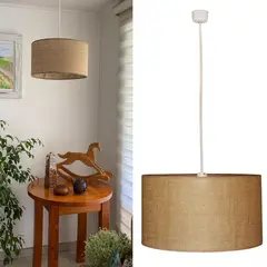 CAROLD STEVENS - Lámpara colgante tambor arpillera café tela 1 luz E27