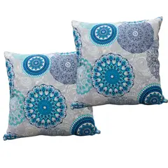 MASEL - Set De 2 Cojínes Lona Estampado 50x50 cm Turquesa