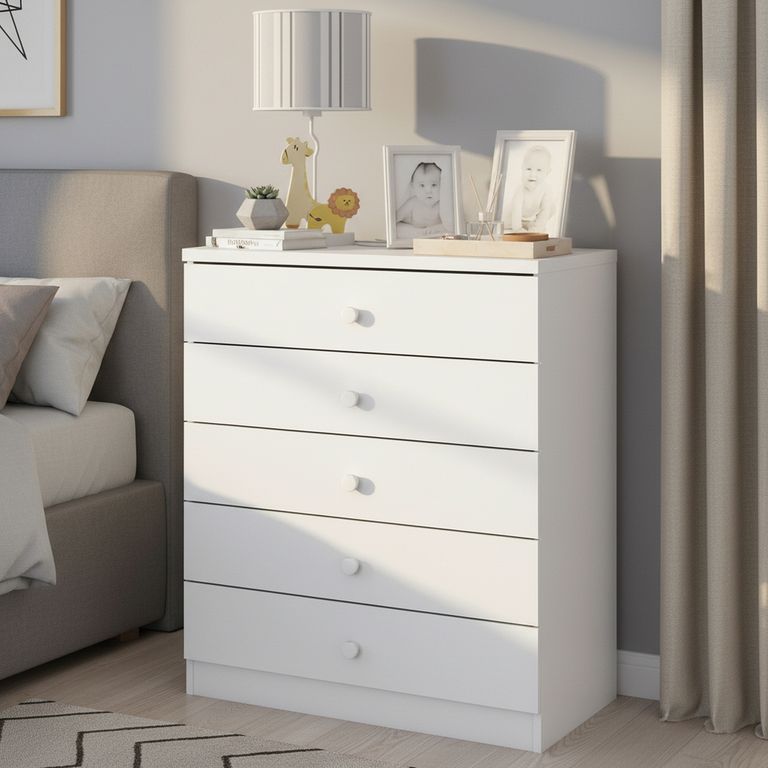 HOME MOBILI Cómoda 5 Cajón(es) Menta 75x93x48 cm Blanco