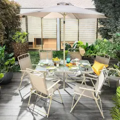 JUST HOME COLLECTION - Juego de Terraza Comedor Santa Lucia 6 Personas Taupe