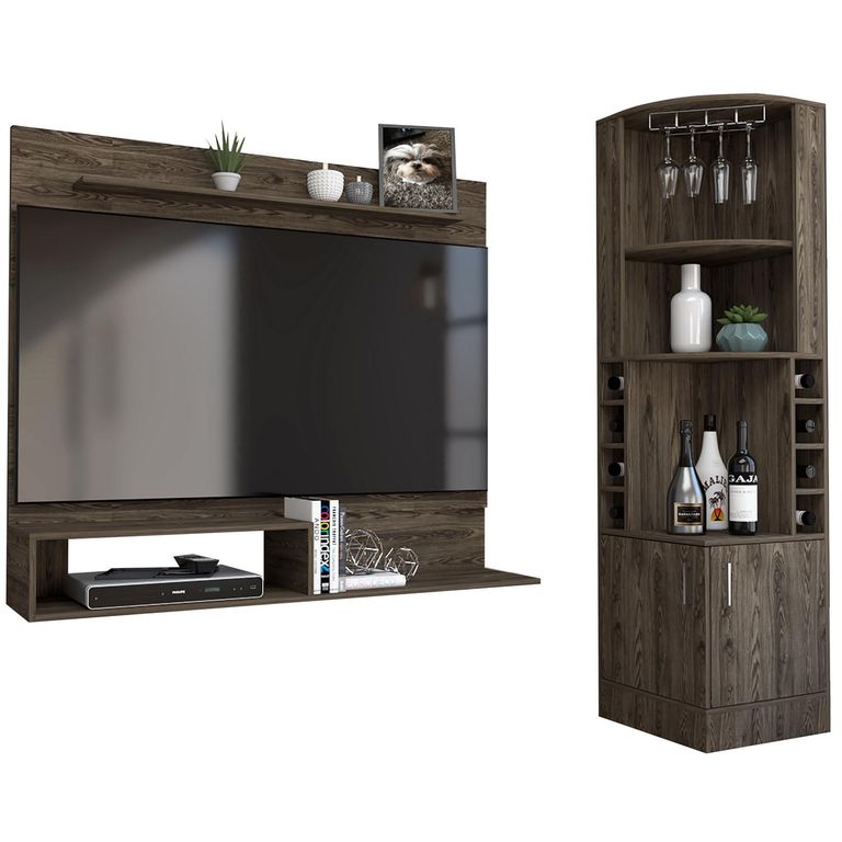 Bar Esquinero + Panel Tv 55" Coñac