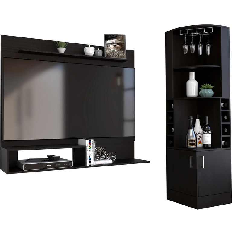 Bar Esquinero + Panel Tv 55" Wengue