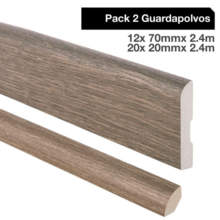 Pack 2 guardapolvos 12x70mm + 2 cuarto rodón 20x20mm MDF Roble Grafito