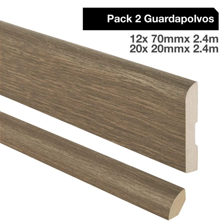 Pack 2 guardapolvos 12x70mm + 2 cuarto rodón 20x20mm MDF Caramel Oak