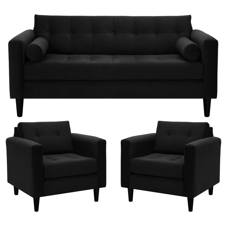 Living 3 cuerpos Retro 75x80x70 cm Negro