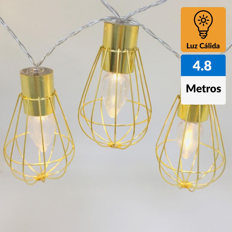 Guirnalda solar jaulas dorada 10 luces
