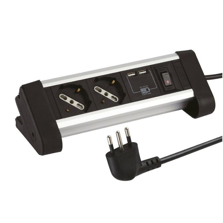 Alargador Shuko 2 USB 2 Toma(s) 2 m Blanco/Negro