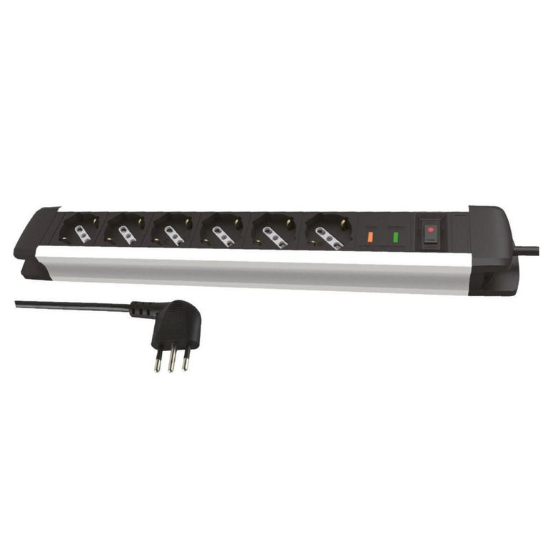 Alargador Profesional Shuko 10/16A 6 Toma(s) 2 m Blanco/Negro