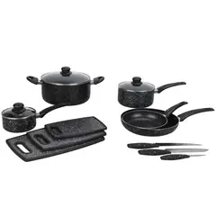 JUST HOME COLLECTION - Batería de Cocina 14 Piezas Acero inoxidable Antiadherente + 3 Tablas + 3 Cuchillos