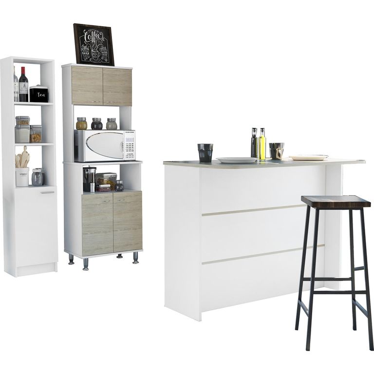 Combo Muebles Cocina Integral Con Barra Optimización Espacios