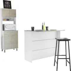 TUHOME - Combo Mueble Cocina Microondas Barra Complemento Blanco