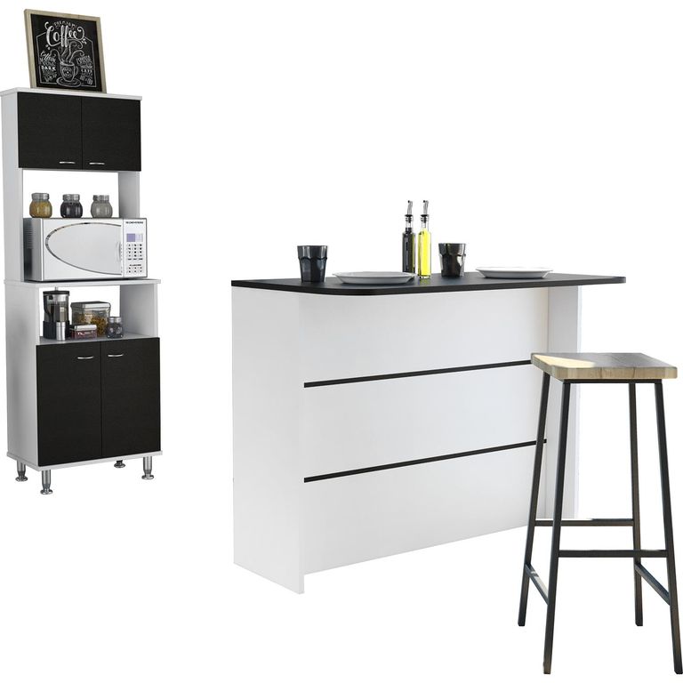 Combo Mueble Cocina Microondas Barra Desayunador Aglomerado