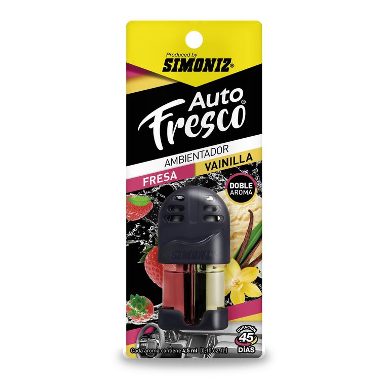 Ambientador Auto Doble Fragancia Fresa Vainilla Rejilla 4.5ml