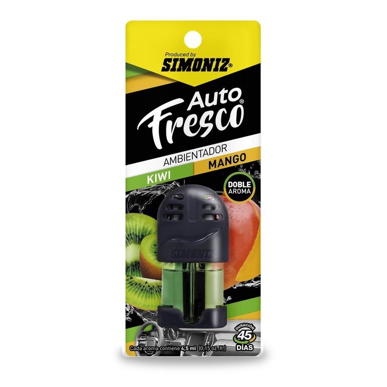 Ambientador Auto Doble Fragancia Kiwi y Mango Rejilla 4.5ml