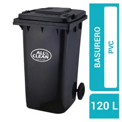 ALL CLEAN - Basurero 120 Litros Gris Oscuro Con Ruedas
