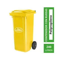 ALL CLEAN - Basurero 240 Litros Amarillo Alta Resistencia Con Tapa