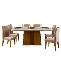 VEKKAHOME - Juego de Comedor Brat 6 Sillas Mesa Rectangular 70x80,5x190 cm Café/Blanco