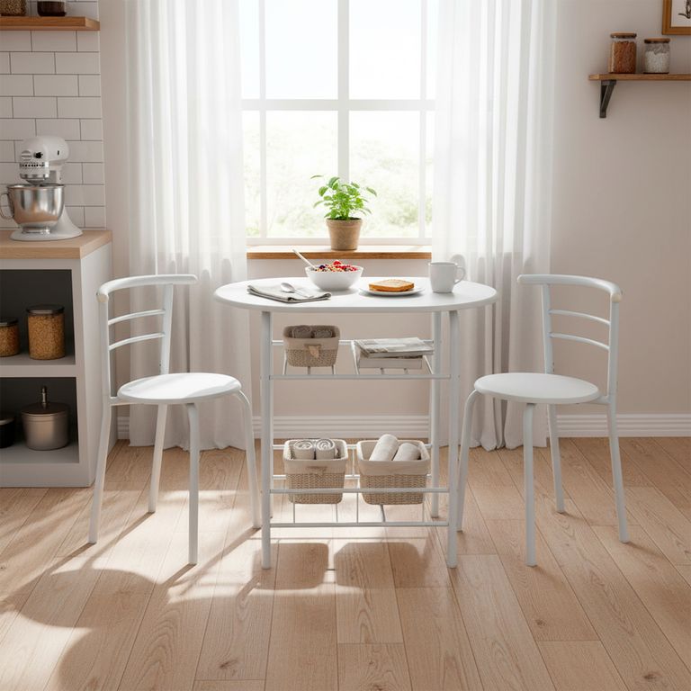 Comedor Auxiliar 2 Sillas Mesa Redonda 80x53x74 cm Blanco