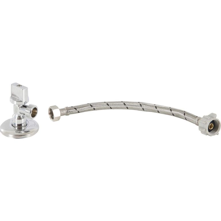 Set Llave Angular Con Flexible Para Lavamanos Y Lavaplatos