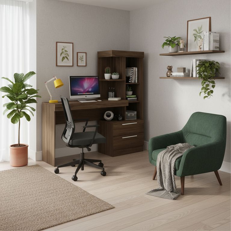 Escritorio 2 cajones 4 repisas nogal 137x132x38 cm