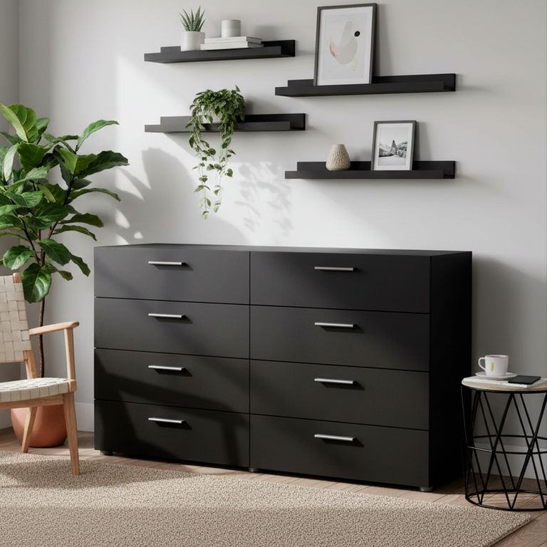 TVILUM Cómoda 8 Cajón(es) Pepe 140x82x40 cm Negro