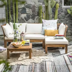 JUST HOME COLLECTION - Juego de Living seccional de terraza acacia 4 personas