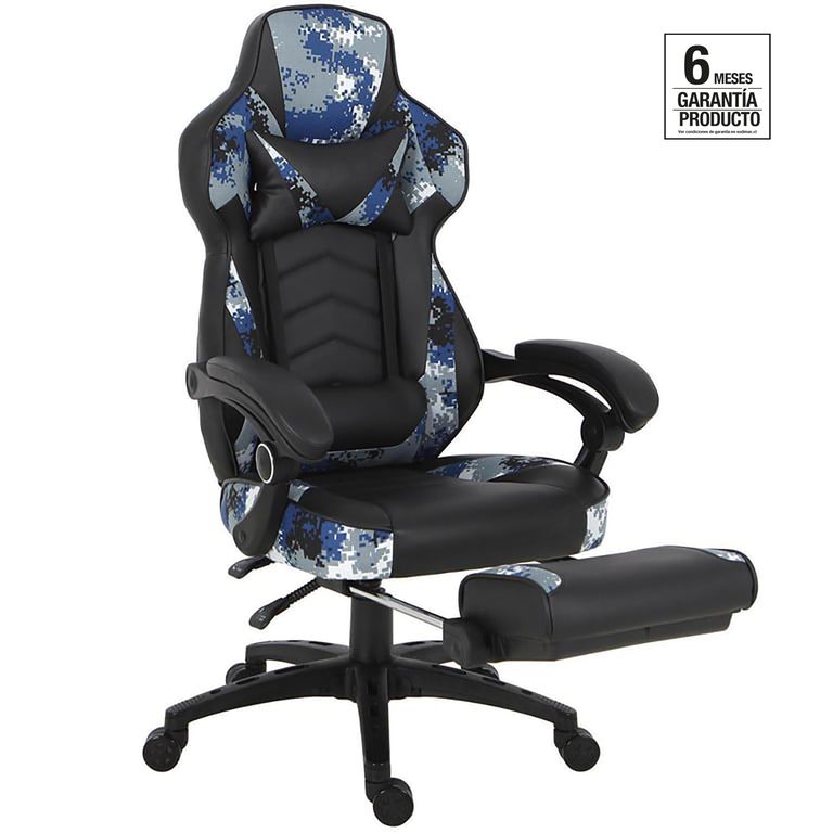 Silla Escritorio Gamer Reposapiés Camuflaje Negro/Azul