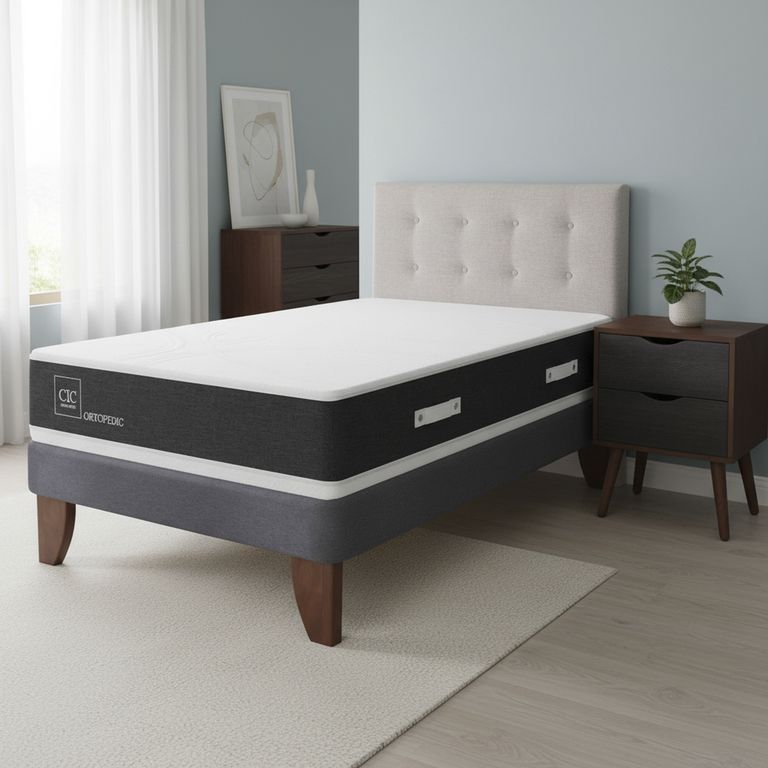 CIC Cama Europea Ortopedic 1.5 Plazas + Muebles