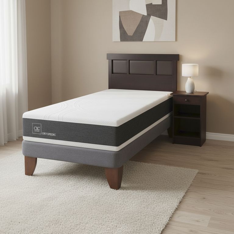 CIC Cama Europea Ortopedic 1.5 Plazas + Muebles