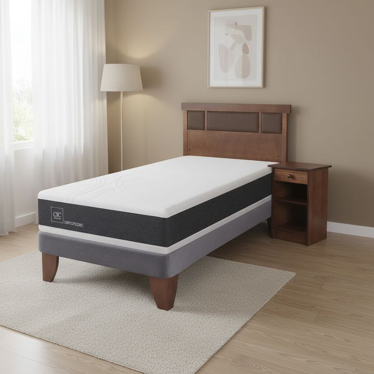 CIC Cama Europea Ortopedic 1.5 Plazas + Muebles