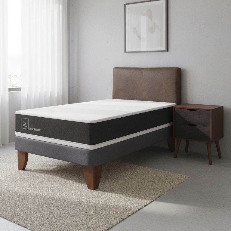 CIC Cama Europea Ortopedic 1.5 Plazas + Muebles