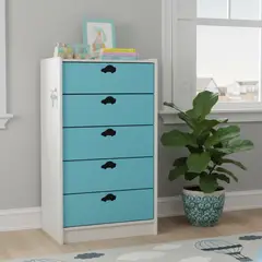 MUEBLES KIDS - Cajonera 5 Cajón(es) Celeste Auto 60x115x40 cm Celeste