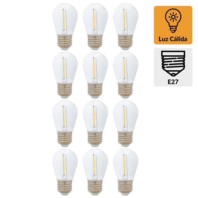 Pack 12 Focos Led 1 W E27 90 lm Luz Cálida