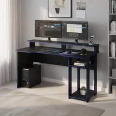TECNOMOBILI - Escritorio gamer 89,5x136x60 cm melamina negro azul