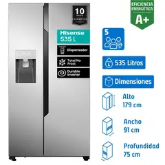 HISENSE - Refrigerador 2 Puertas Side by Side No Frost 535 Litros Inox RC-70WS