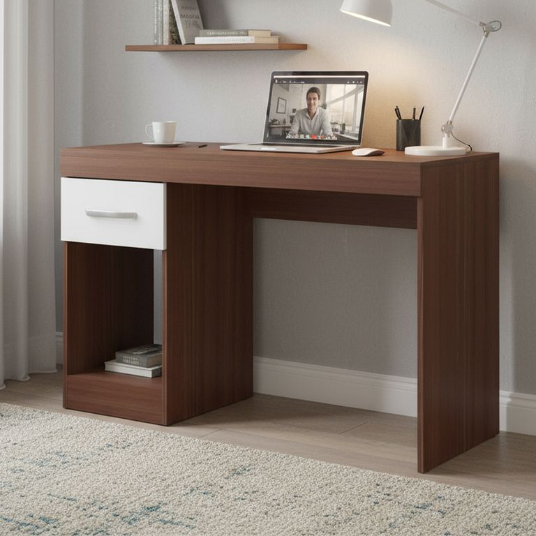 Escritorio con cajón 45x108x76 cm MDF avellana