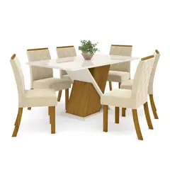 HOME MOBILI - Juego de Comedor Solus 6 Sillas Mesa Rectangular 90x80x160 cm Natural
